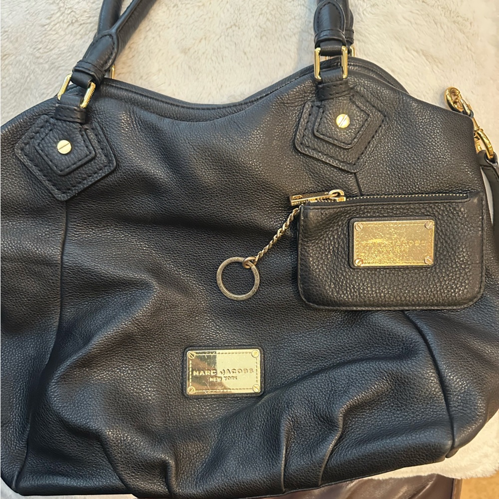 Vintage Marc Jacobs Black Leather Shoulder Bag with Gold Accents